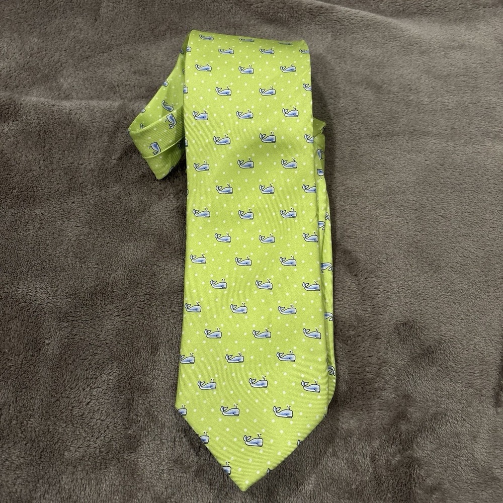 SERO New England Men's Necktie Tie Silk Green Blue Whales White Polka Dot